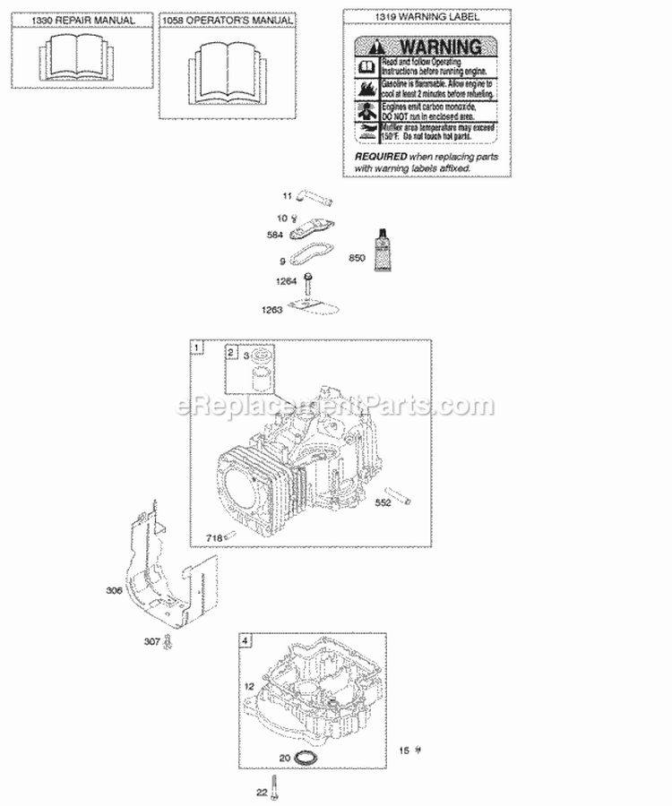 Cylinder Engine Sump OperatorS Manual Warning Label Diagram and Parts List for 215702-0110-B1  Briggs and Stratton Engine